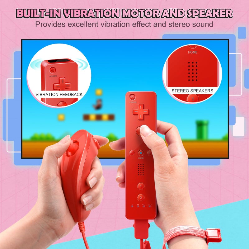 PGYFDAL Wii Controller 2 Pack, Wii Remote Controller and Nunchuck Joystick with Silicone Case and Wrist Strap for Holiday (Red and Blue) - Image 5